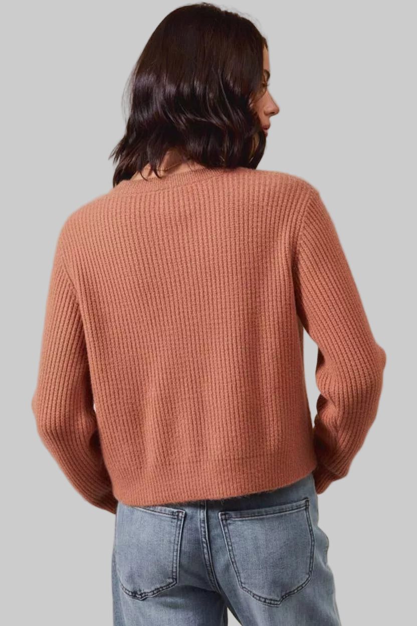 Diana Boho Checkered Plaid Lace Up Ribbed Sweater
