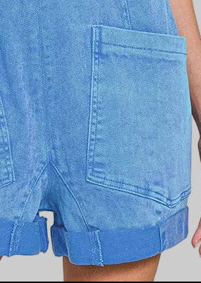 Diana Washed Denim Romper - Ocean Blue