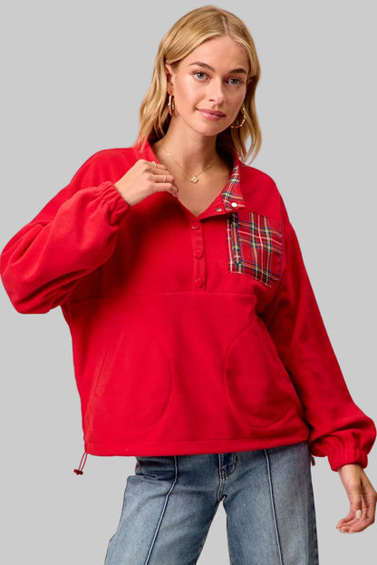 Eleanor Holiday Plaid Fleece Pullover Top
