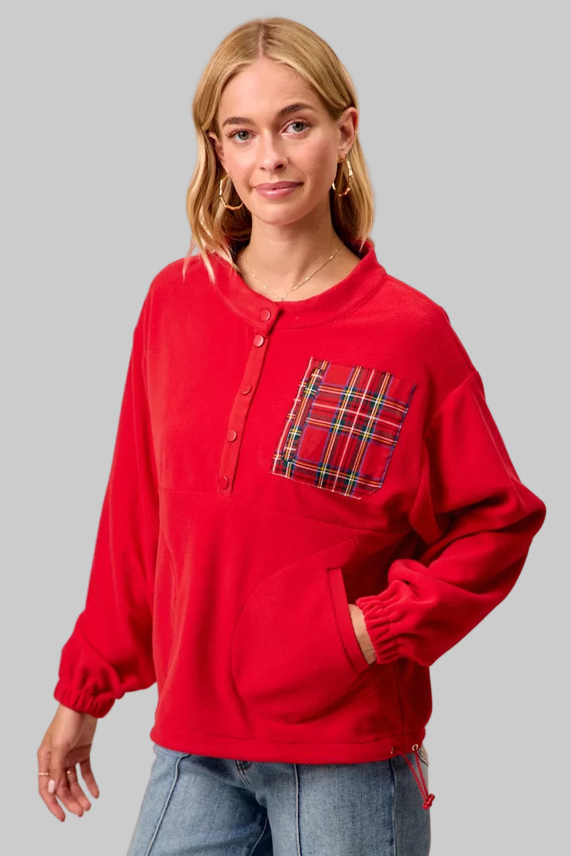 Eleanor Holiday Plaid Fleece Pullover Top