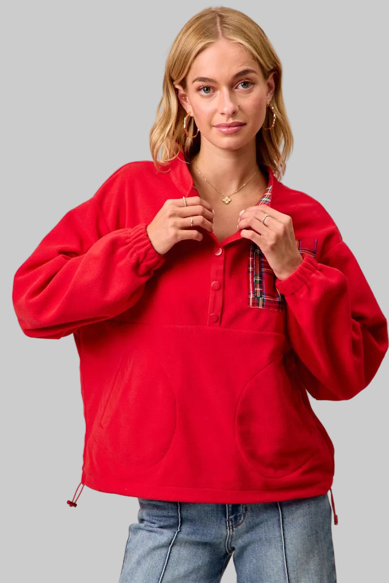Eleanor Holiday Plaid Fleece Pullover Top