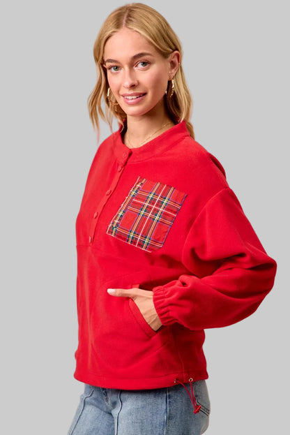 Eleanor Holiday Plaid Fleece Pullover Top