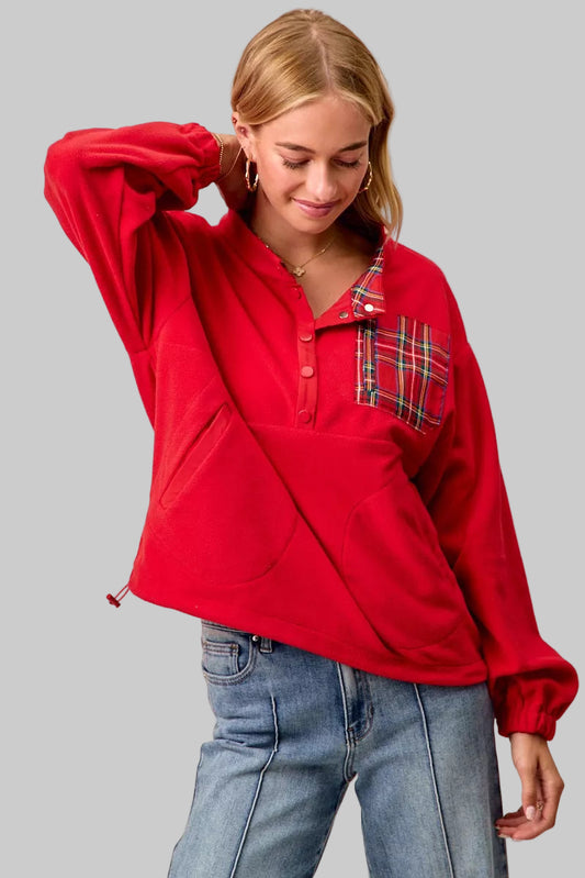Eleanor Holiday Plaid Fleece Pullover Top