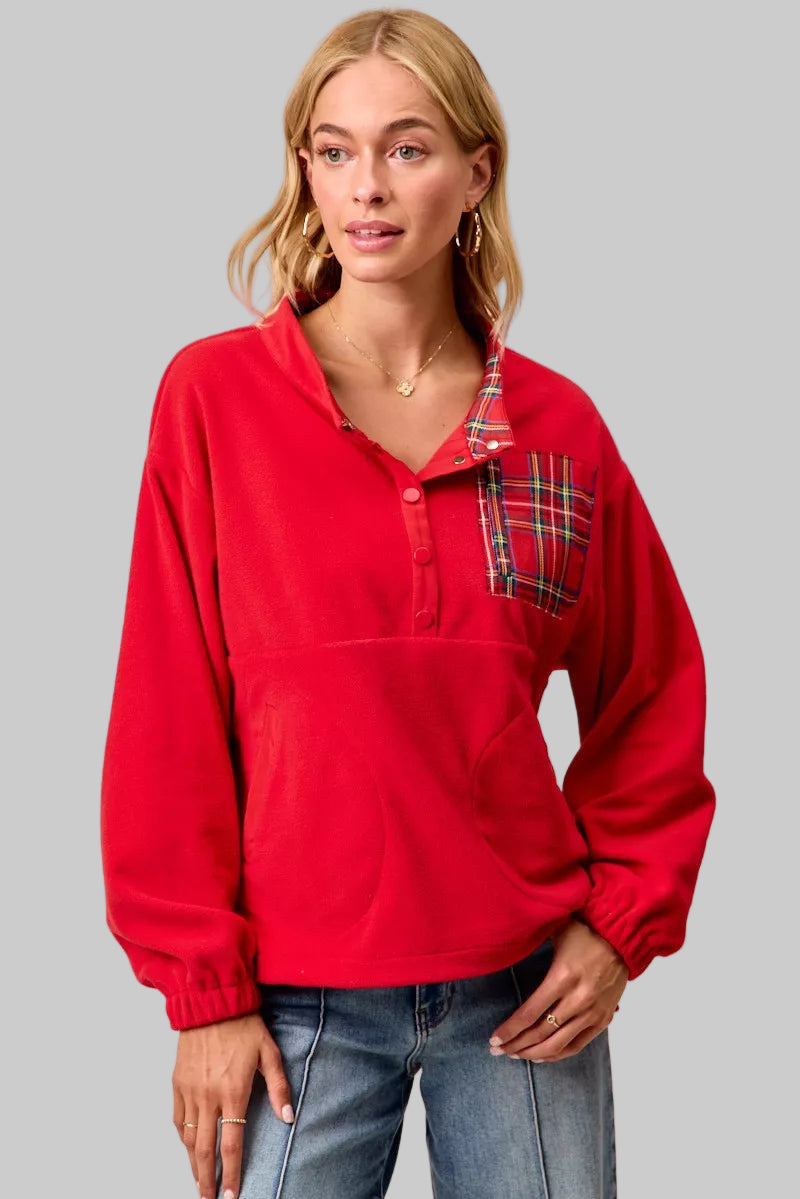 Eleanor Holiday Plaid Fleece Pullover Top