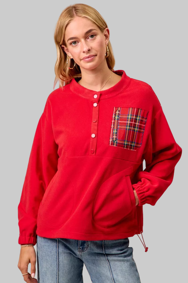 Eleanor Holiday Plaid Fleece Pullover Top