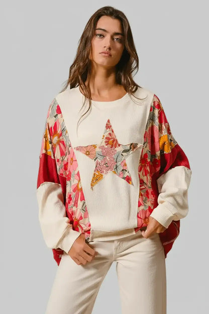 Elena Boho Floral Star Patch Sweatshirt
