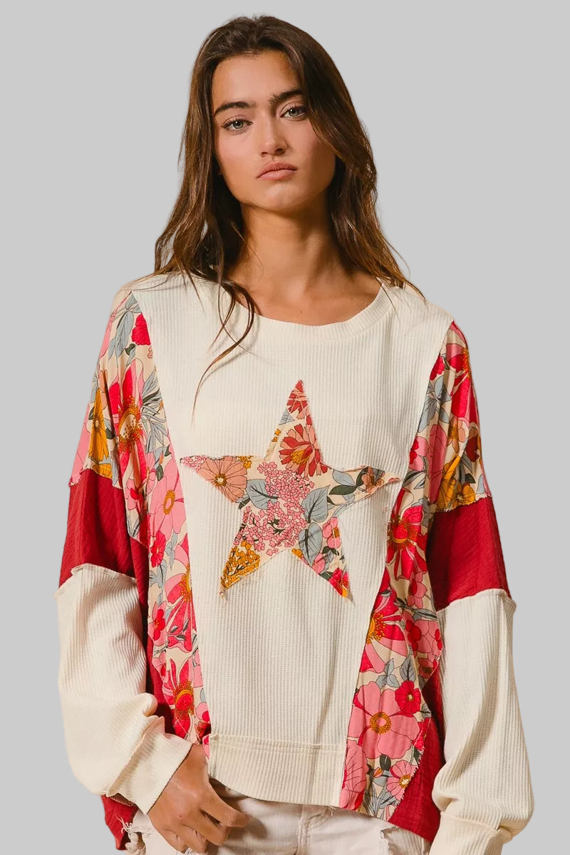 Elena Boho Floral Star Patch Sweatshirt