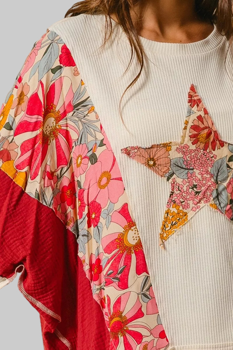 Elena Boho Floral Star Patch Sweatshirt