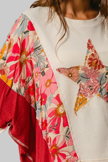 Elena Boho Floral Star Patch Sweatshirt