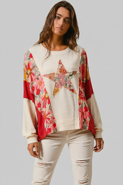 Elena Boho Floral Star Patch Sweatshirt