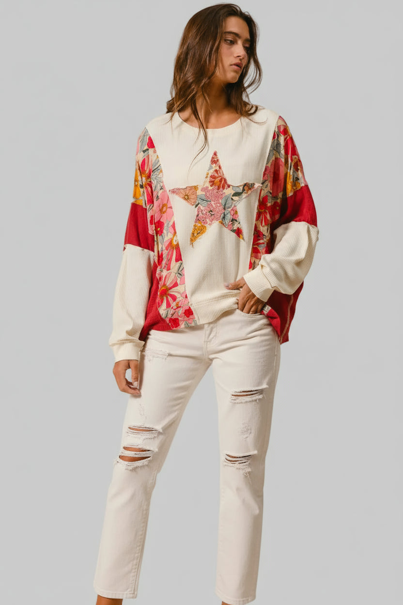 Elena Boho Floral Star Patch Sweatshirt