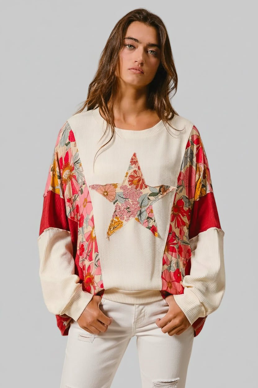 Elena Boho Floral Star Patch Sweatshirt