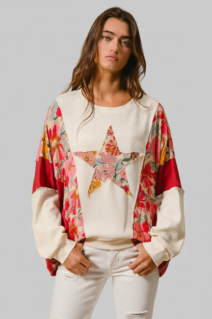 Elena Boho Floral Star Patch Sweatshirt