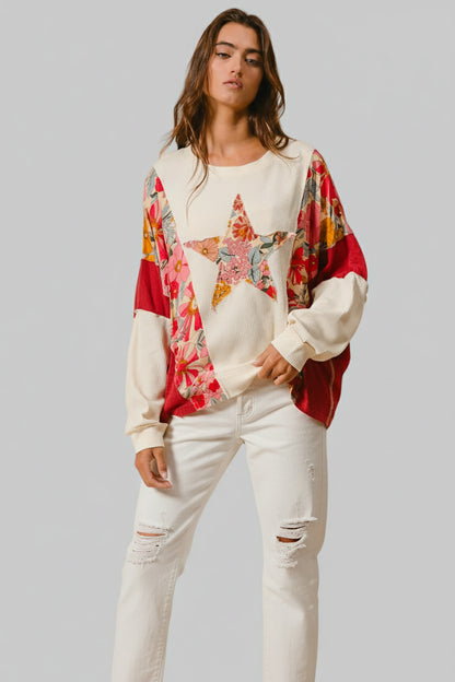 Elena Boho Floral Star Patch Sweatshirt