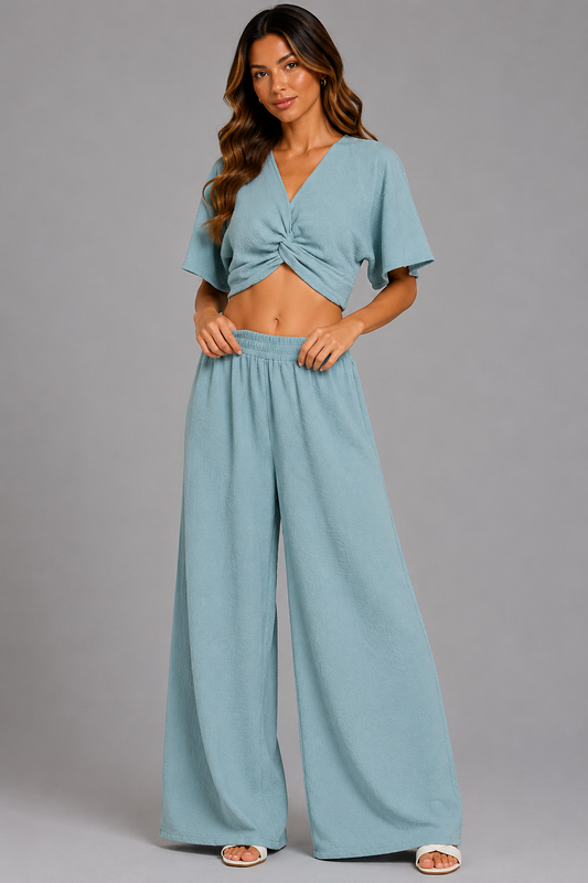 Elianna Twisted Top & Wide Leg Pants Set