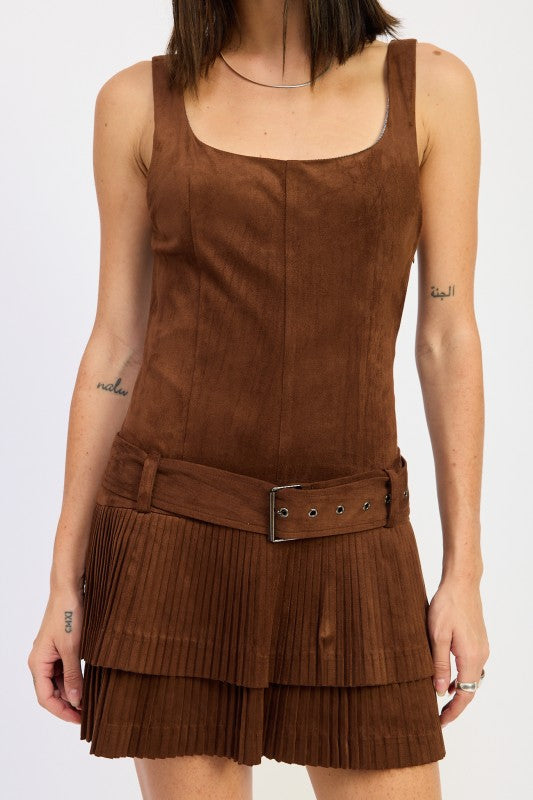 Eliza Chocolate Brown Pleated Mini Dress
