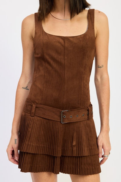 Eliza Chocolate Brown Pleated Mini Dress