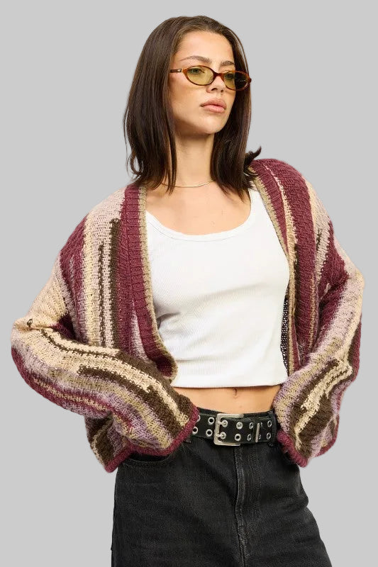 Elsie Abstract Striped Buttoned Cardigan Sweater