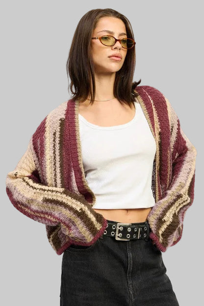 Elsie Abstract Striped Buttoned Cardigan Sweater