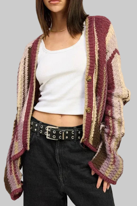 Elsie Abstract Striped Buttoned Cardigan SweaterElsie Abstract Striped Buttoned Cardigan Sweater
