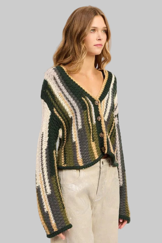 Elsie Abstract Striped Buttoned Cardigan Sweater