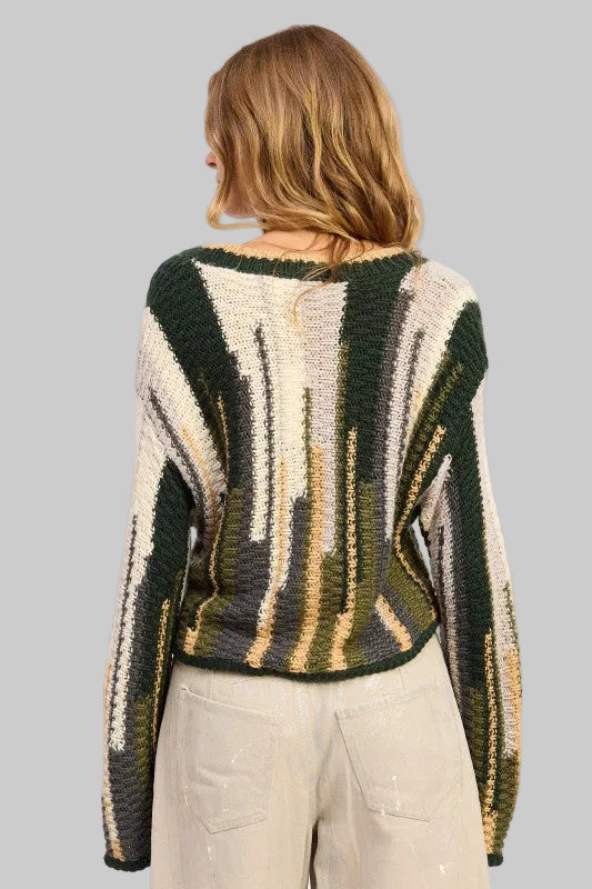 Elsie Abstract Striped Buttoned Cardigan Sweater