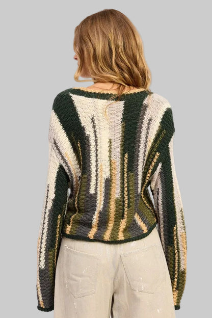 Elsie Abstract Striped Buttoned Cardigan Sweater