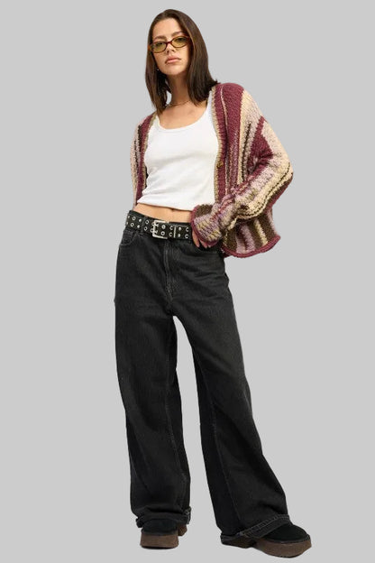 Elsie Abstract Striped Buttoned Cardigan Sweater