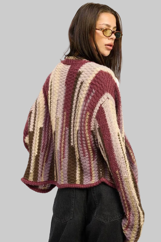 Elsie Abstract Striped Buttoned Cardigan Sweater