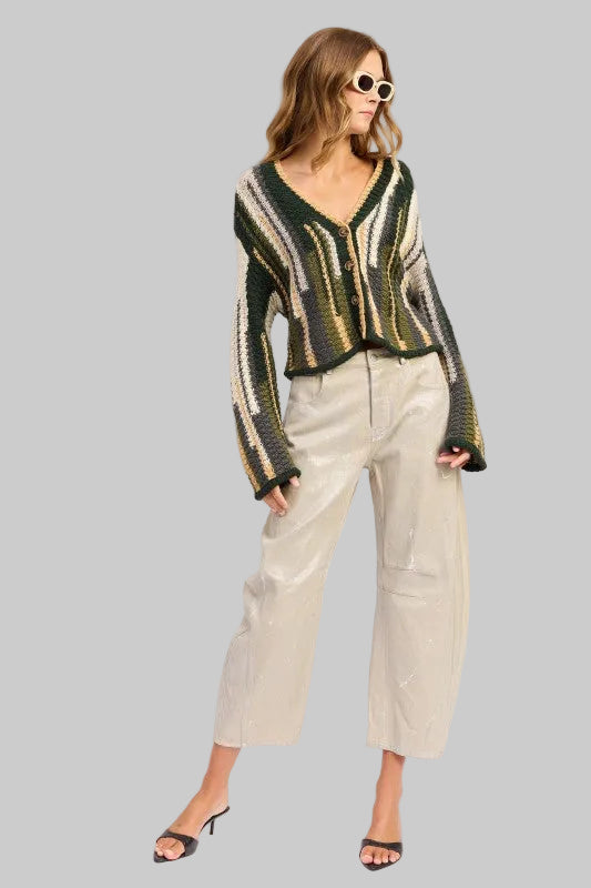 Elsie Abstract Striped Buttoned Cardigan Sweater