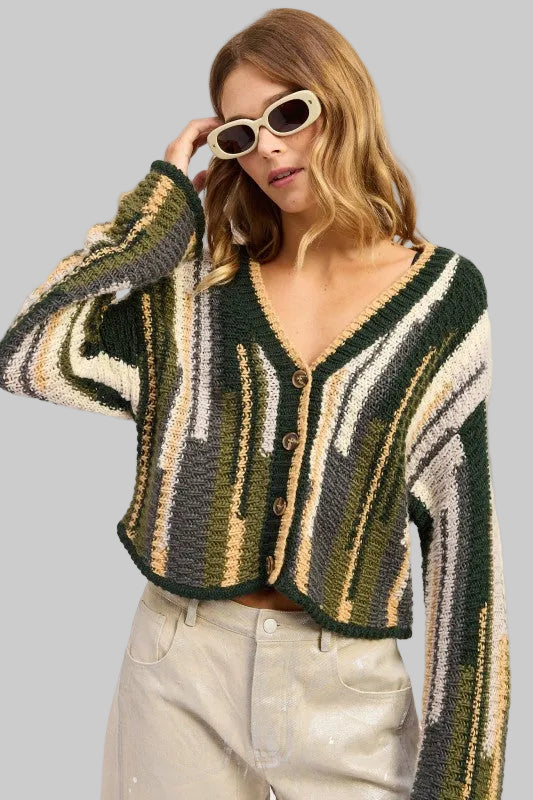 Elsie Abstract Striped Buttoned Cardigan Sweater