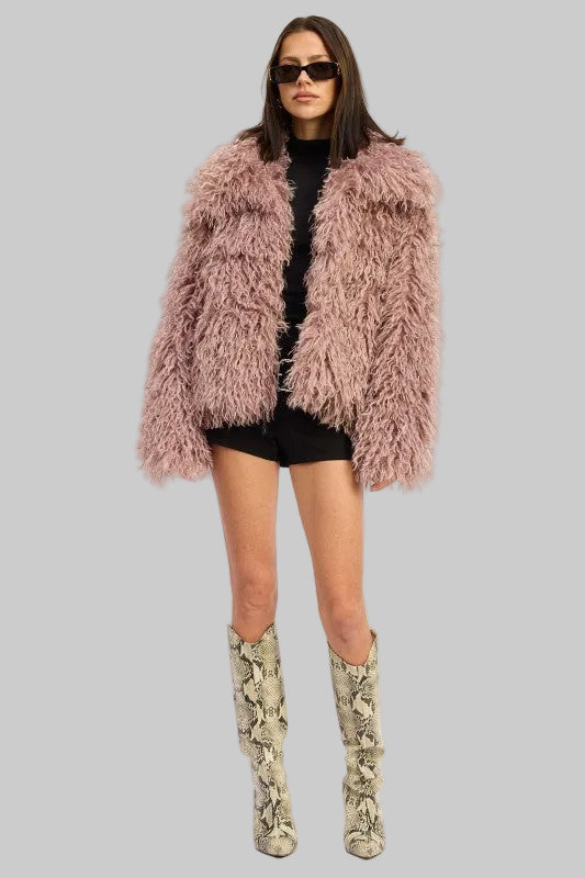 Emersyn Shaggy Faux Fur Jacket - Mauve