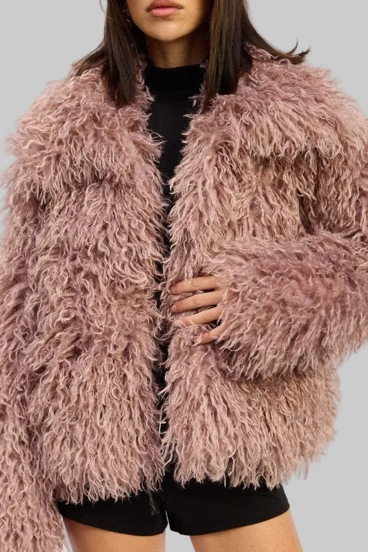 Emersyn Shaggy Faux Fur Jacket - Mauve
