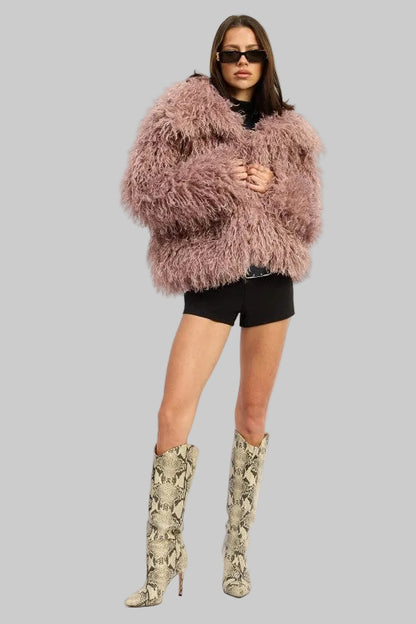 Emersyn Shaggy Faux Fur Jacket - Mauve