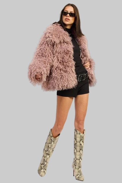 Emersyn Shaggy Faux Fur Jacket - Mauve