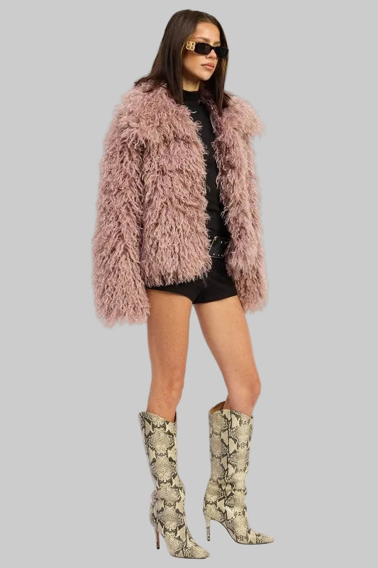 Emersyn Shaggy Faux Fur Jacket - Mauve