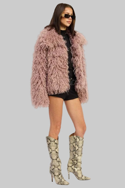 Emersyn Shaggy Faux Fur Jacket - Mauve