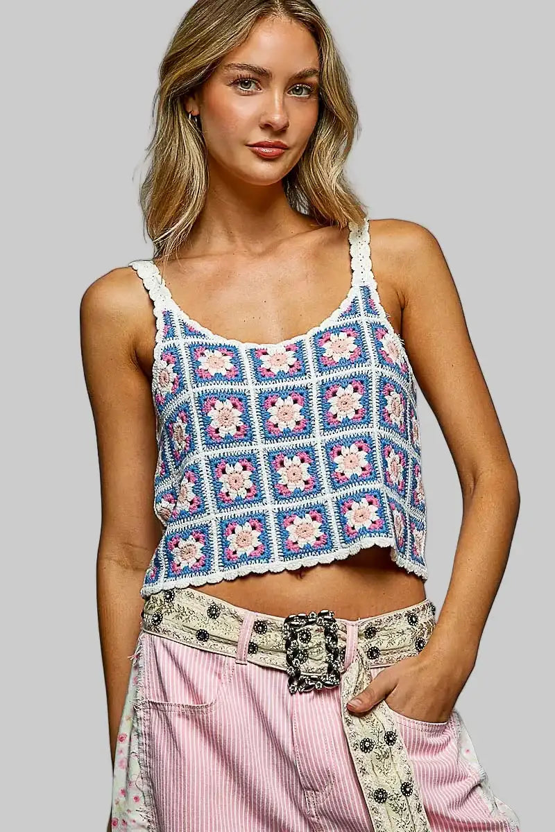 Emery Boho Cropped Crochet Cami Top