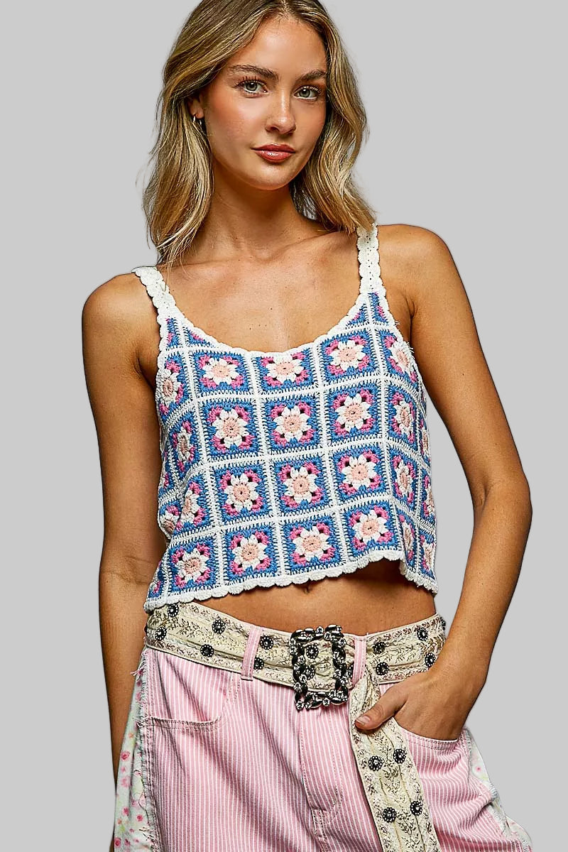 Emery Boho Cropped Crochet Cami Top