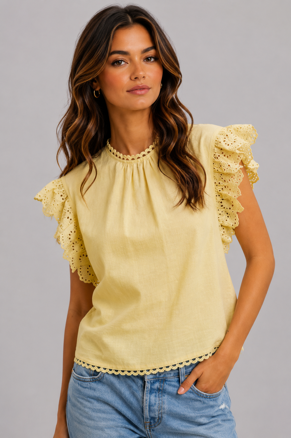 Emery Ruffle Sleeve Lace Top