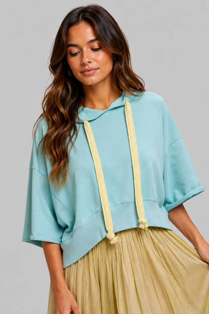 Emilia Terry Drawstring Hoodie Top