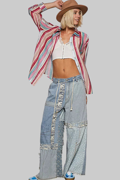 Emily Boho Striped Button Down Oversized Shirt