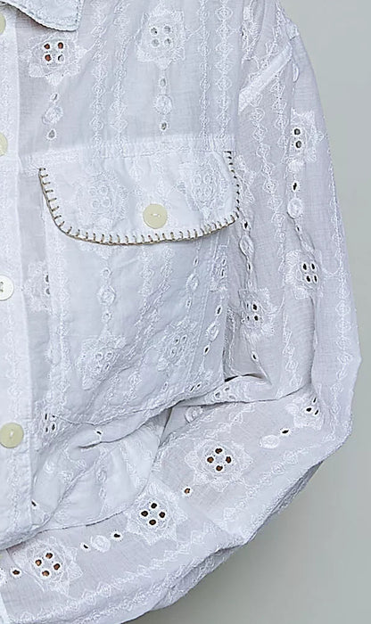 Emily Eyelet Cotton Cropped Jacket - White