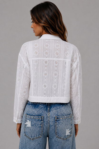 Emily Eyelet Cotton Cropped Jacket - White