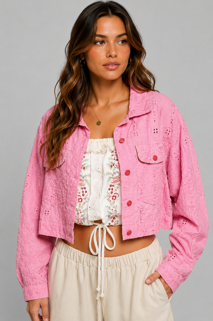 Emily Eyelet Cotton Cropped Jacket