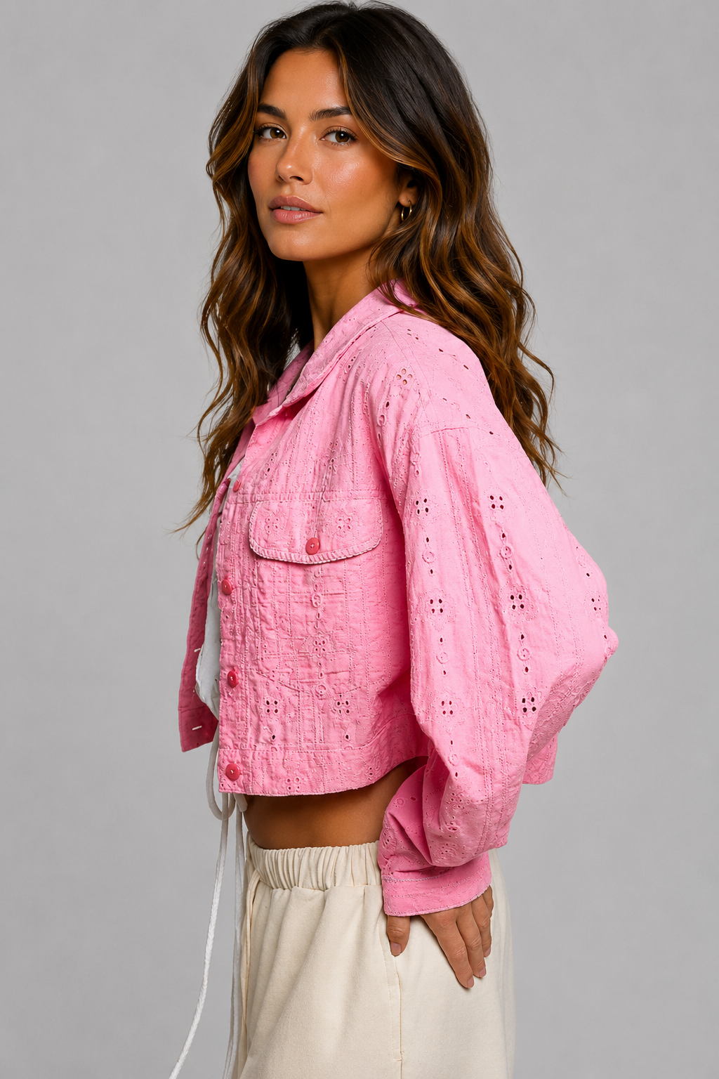 Emily Eyelet Cotton Cropped Jacket