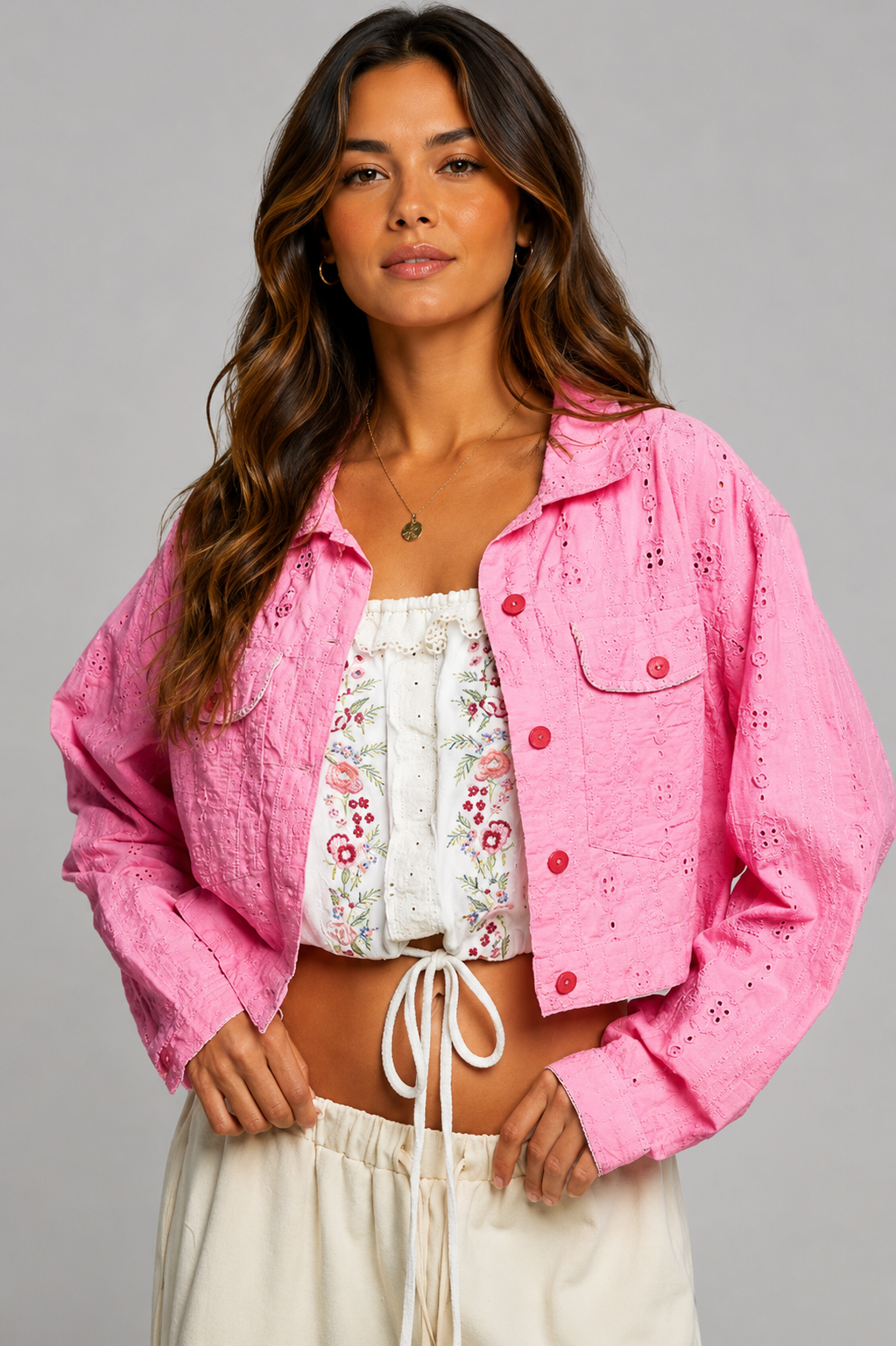 Emily Eyelet Cotton Cropped Jacket