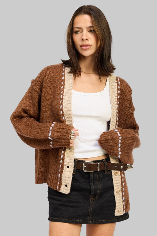 Eva Chocolate Brown Contrast Cardigan