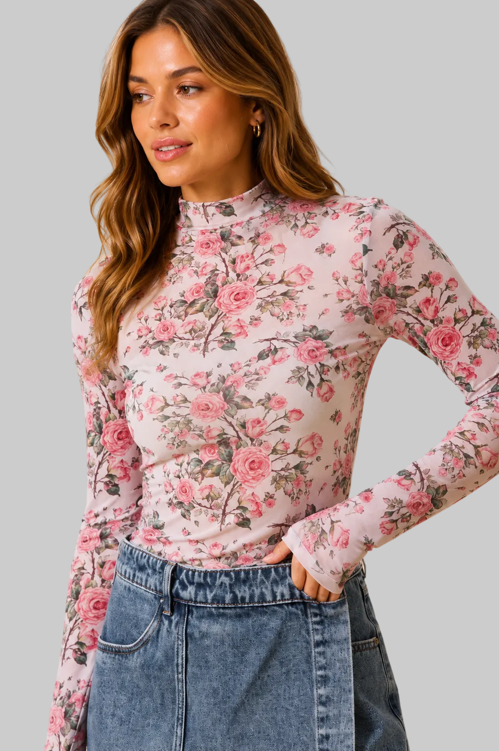 Everleigh Floral Rose Mesh Sheer Top