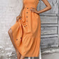 Felicity V-Neck Open Back Tangerine Sleeveless Button Front Dress